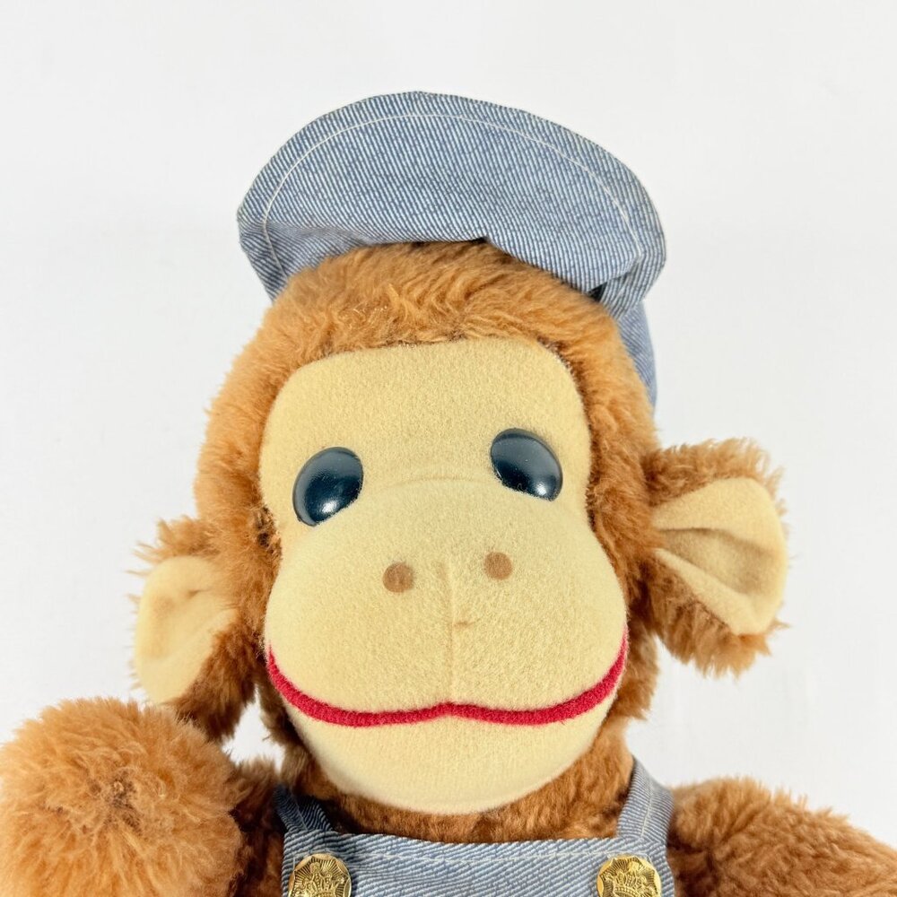Vintage Curious George Style Plush Animal  w/Blue Overalls Stroudsburg, PA. 2000